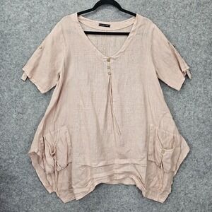 European Linen Lagenlook Tunic Top Womens M L Dusty Rose Pink Italian‎ Oversized